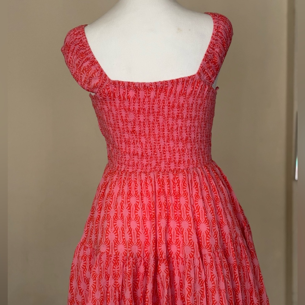 Free People Sweet Annie Orange Pink Smocked Mini Dress Size XS - Picture 3 of 11